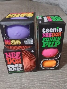Teenie Needoh Funky Pup & Nee Doh Cool Cats Squish Toys - Purple, Pink, Orange